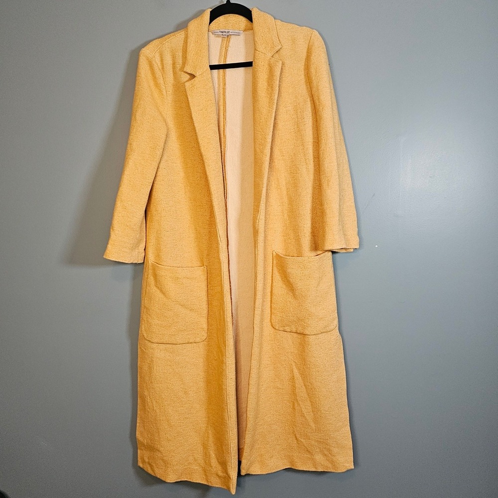 Zara Trafaluc Outerwear Women's Yellow Textured Knit Long Cardigan Sweater S